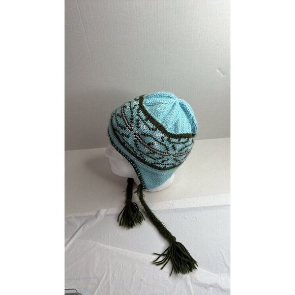 Columbia Youth Winter Beanie Hat Ear Flaps Pig Tails Geometric Design Fleece - Picture 4 of 6